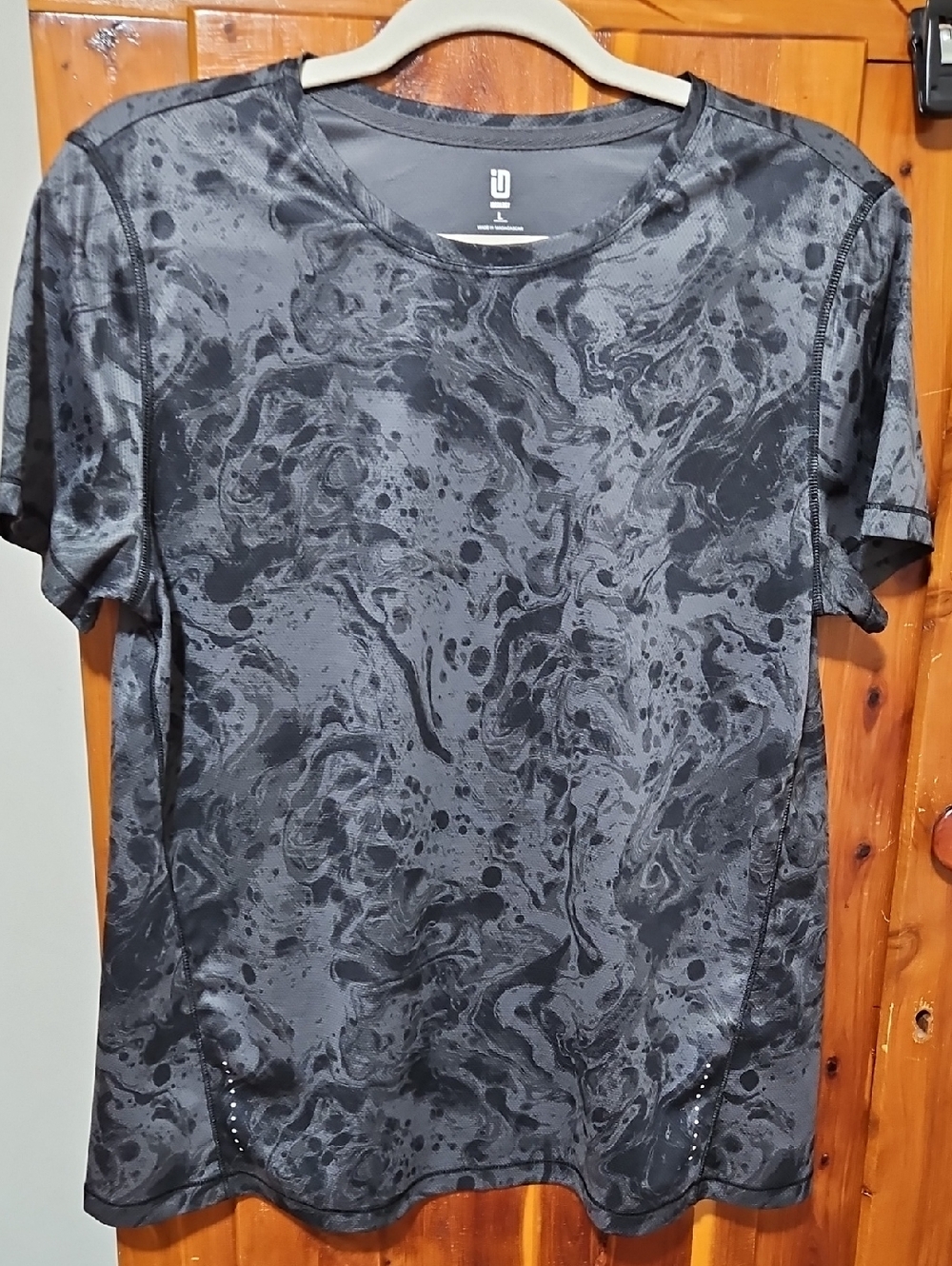 Women's Ideology Black Marble-Print Athletic Shirt
